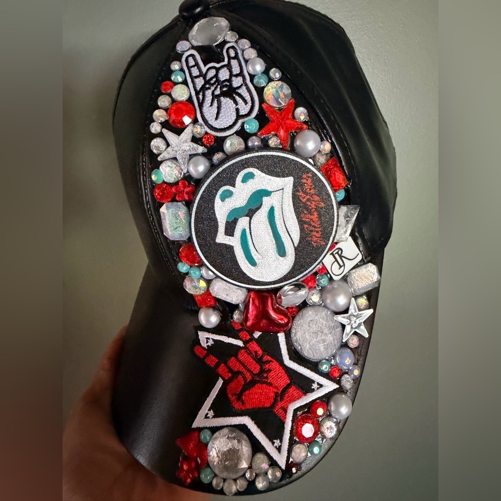 Embellished Black Cap with Colorful Bling and Rock 🎸 Accents by Rakel J